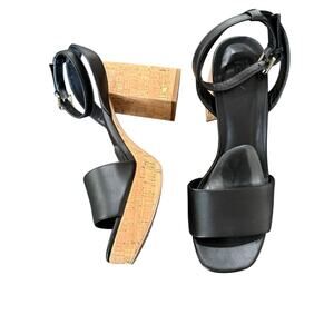 Nordstrom Rack Black Cork Block Heel Platform Sandals Size 7.5M